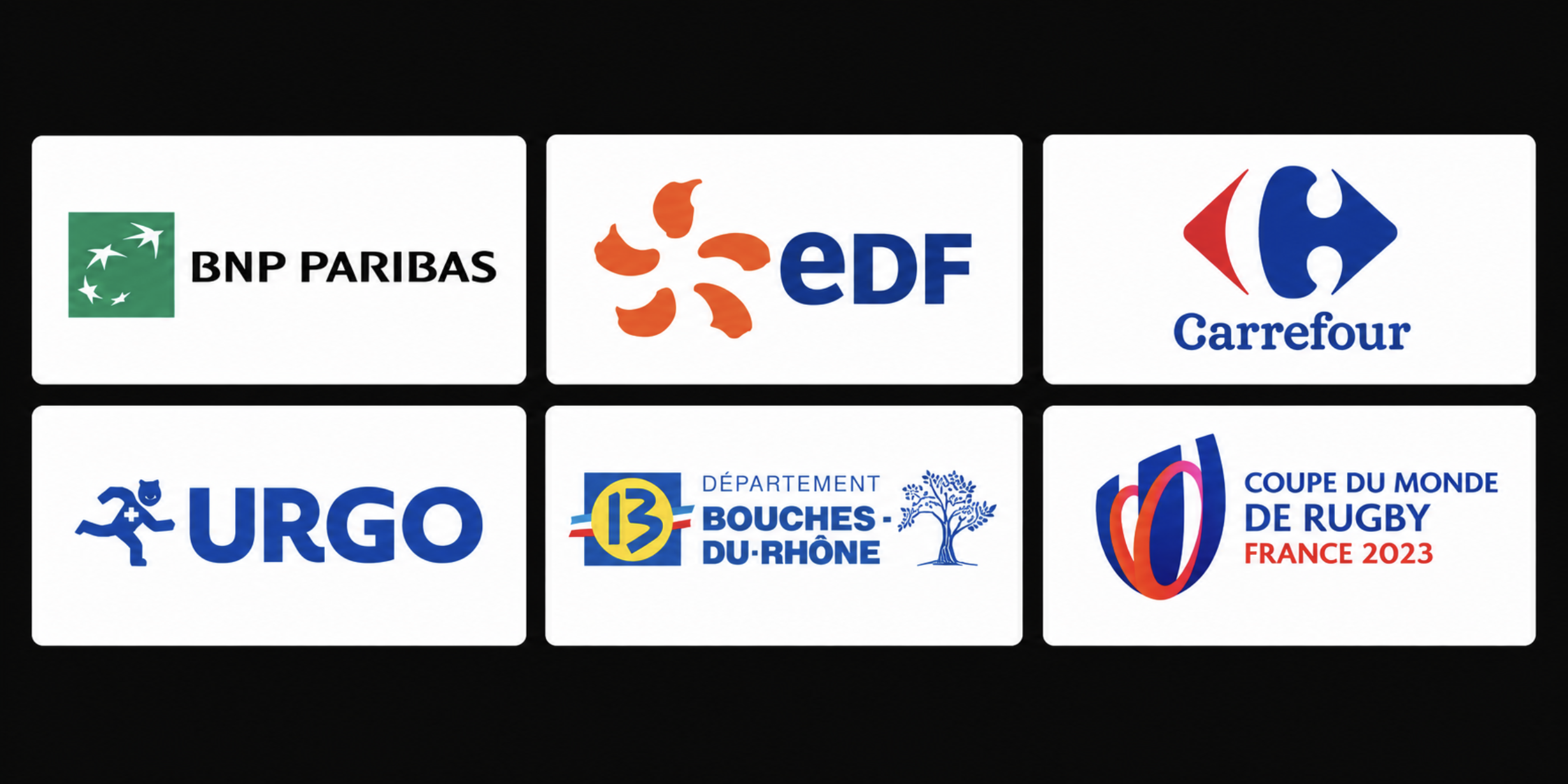Ils nous ont confié leur show : BNP Paribas, EDF, Carrefour, Urgo, Département des Bouches-du-Rhône et Coupe du Monde de Rugby France 2023